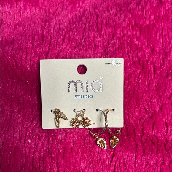 Mia Studio Gold and Pink Earring Set - Picture 1 of 4